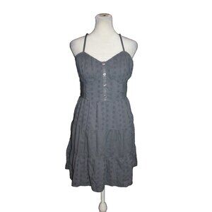 Hollister Country Blue Eyelet Mini Dress Size Large L Lined Sleeveless Summer